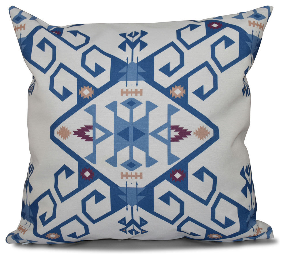 Jodhpur Medallion 2, Geometric Outdoor Pillow, Blue, 18"x18"
