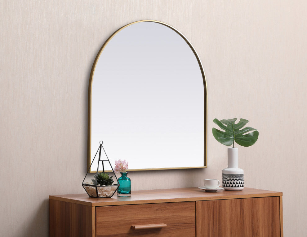 Elegant Decor Metal Frame Arch Mirror 36X36" in Brass
