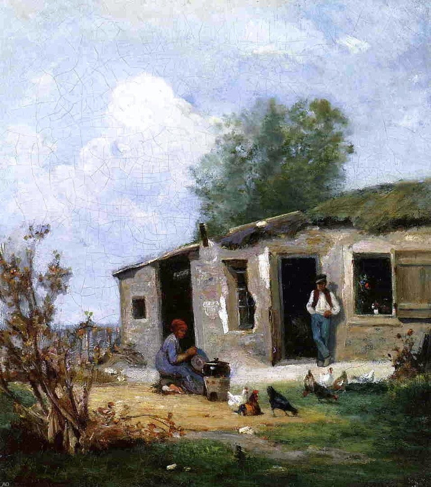 Stanislas Lepine Farmyard in Normandy, 20"x25" Gallery Wrapped Canvas Print