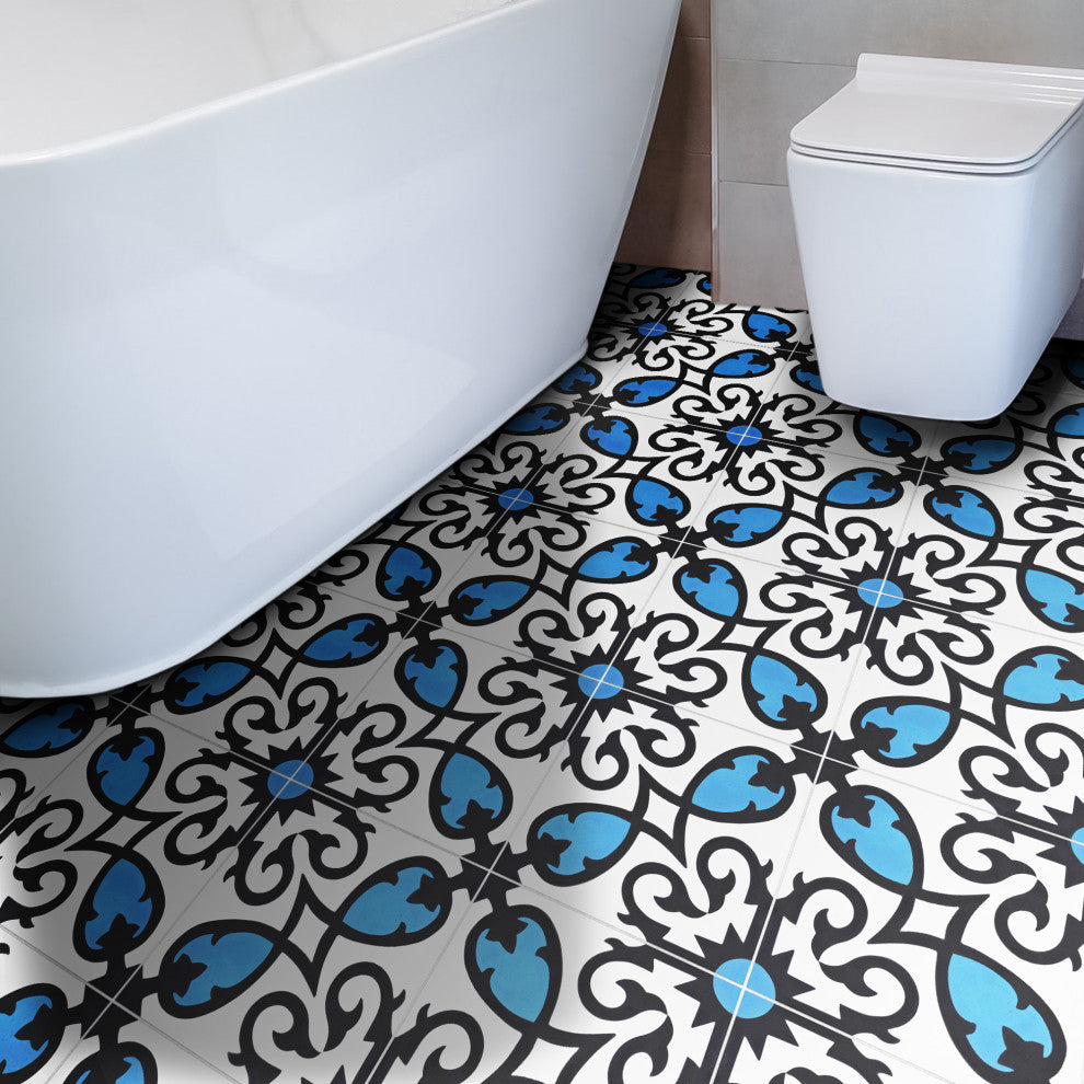 Agadir Handmade Cement Tile, Black/Blue/White, Sample