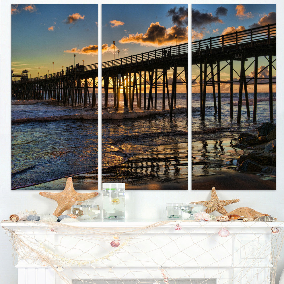 "Pacific Ocean Sunset Oceanside Pier" Metal Wall Art, 3 Panels, 36"x28"