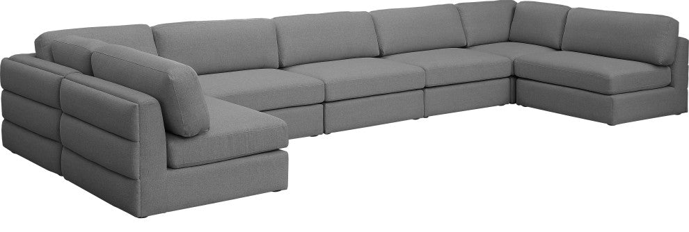 Beckham Linen Textured Fabric 7-Piece Modular U-Shaped Sectional, Grey