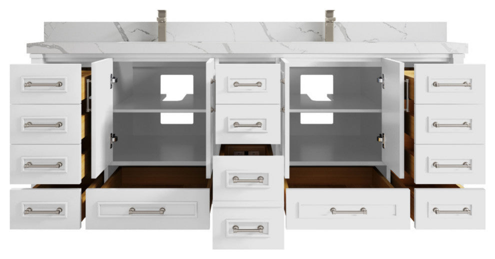 Aberdeen 84 Double Sink Bath Vanity White 2" Calacatta Laza