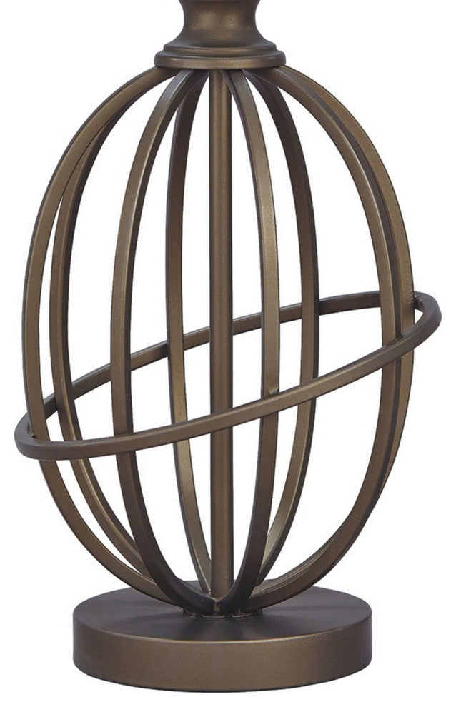 Benzara BM230981 Armillary Metal Base Table Lamp fabric Shade, White/Bronze