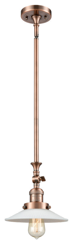 Halophane 1-Light Mini Pendant, Antique Copper, Matte White Halophane