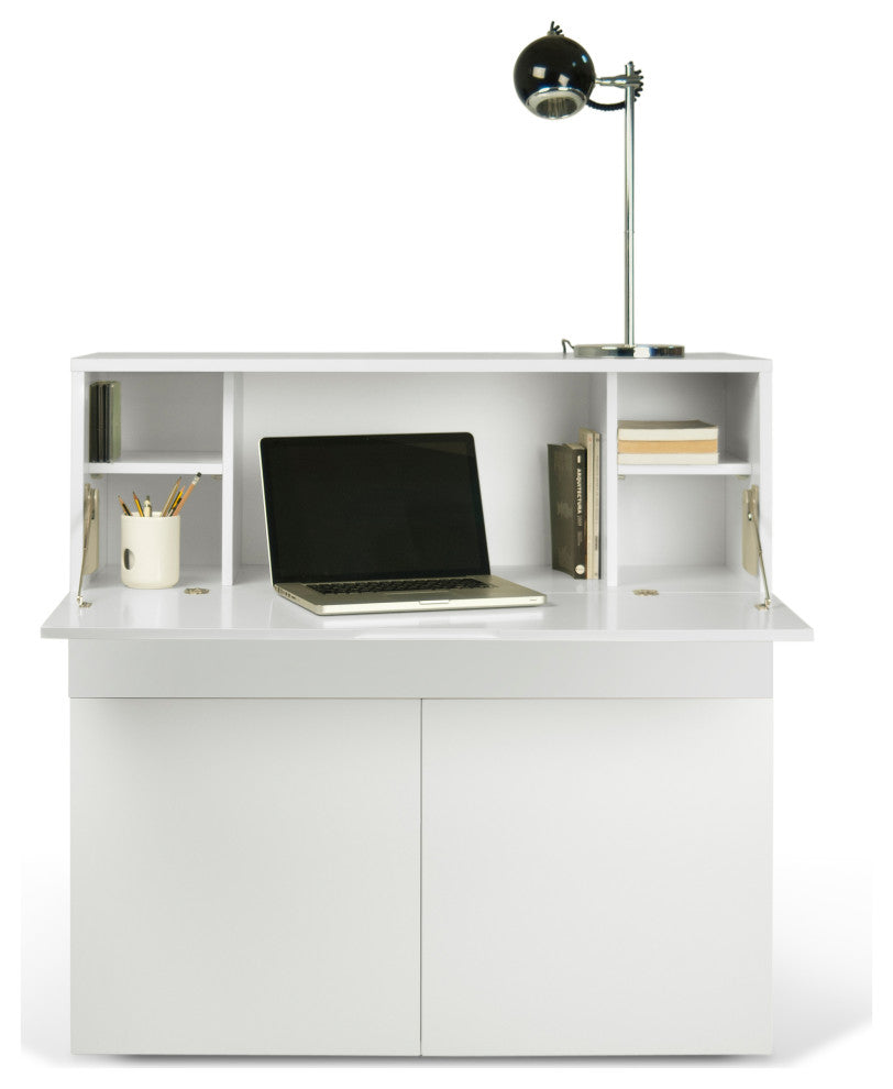 Modern Home Office Desk Work Station Hutch, White