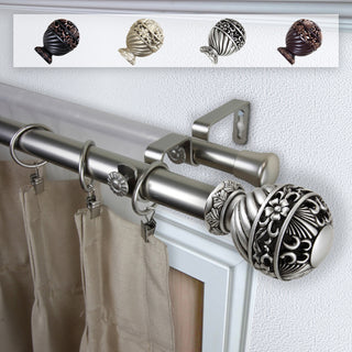 Stefan 1" Double Curtain Rod, Satin Nickel, 48-84"