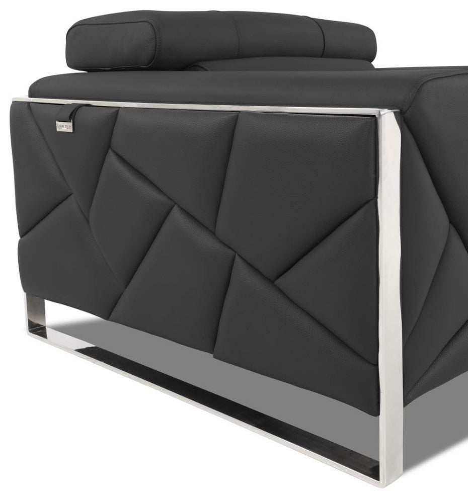 Mod Charcoal Gray Leather and Chrome Deco Accent Chair