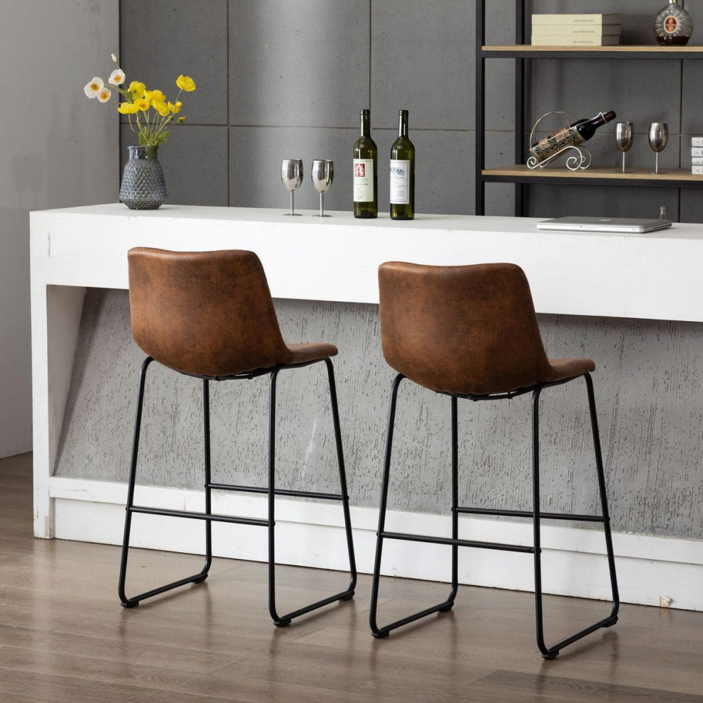 Home Beyond Synthetic Leather Barstools Armless, Set of 2, Brown