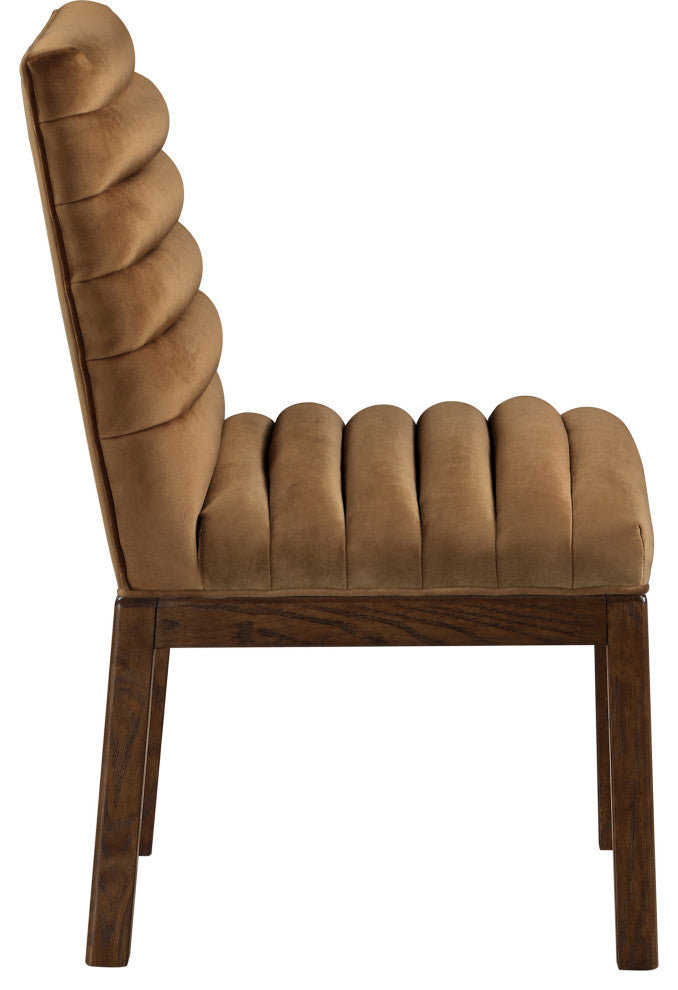 Evelyn Upholstered Dining Chair, Saddle, Velvet, Walnut Finish