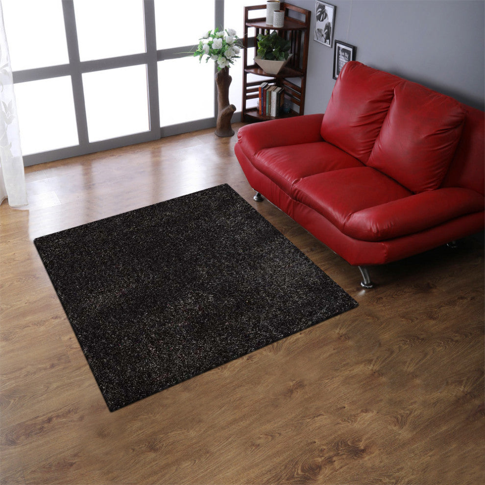 HAND TUFTED SHAG POLYESTER ECO-FRIENDLY AREA RUG,Silver&Black Color,Solid Design