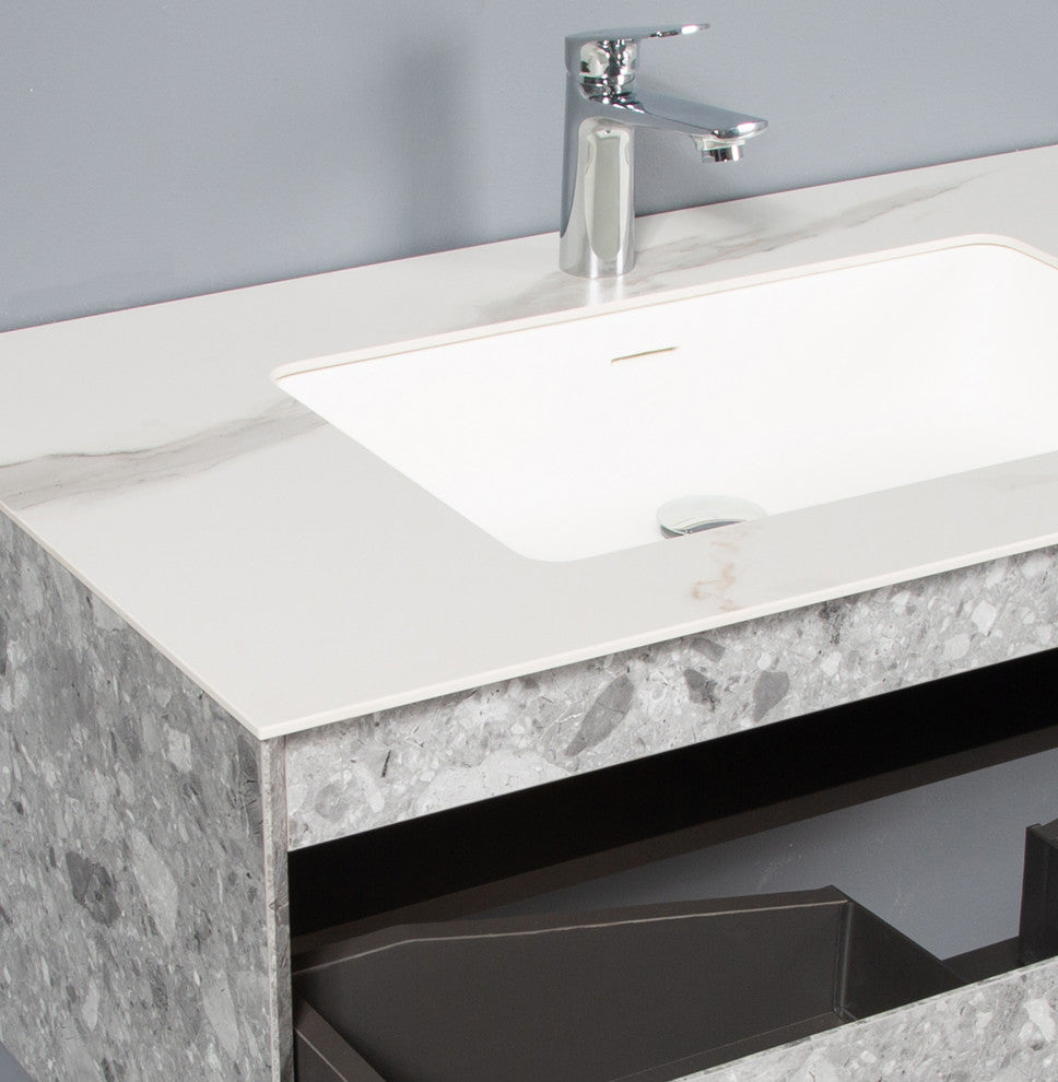 Terazzo Grey Bathroom Vanity with Imitation Stone Design, 36"