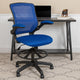 Mid-Back Mesh Ergonomic Drafting Chair With Adjustable Foot Ring, Blue