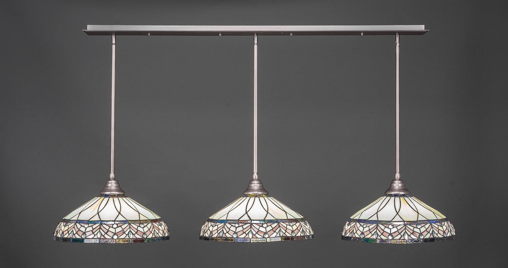 3 Light Mini Pendant In Brushed Nickel, 16" Royal Merlot Tiffany Glass