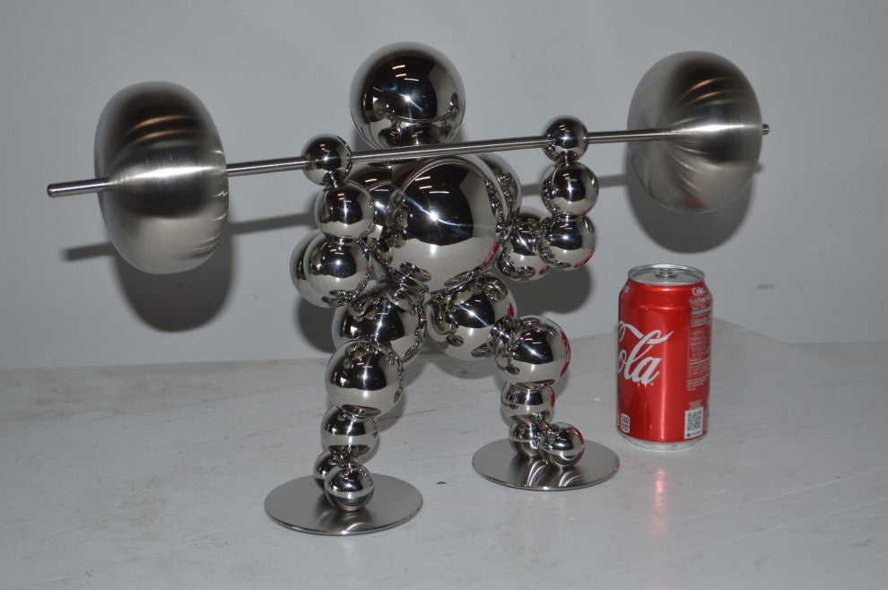 Modern Art Weightlifter Squat Position Chrome Statue - Size: 20"L x 7"W x 12"H