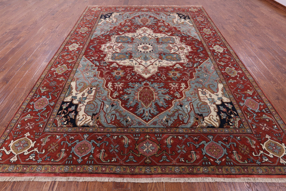 8' 10" X 12' 0" Persian Fine Serapi Hand Knotted Wool Rug - Q14701