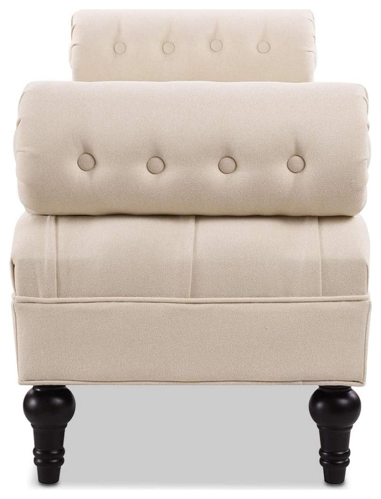Contemporary Bench, Button Tufted Seat and 2 Fixed Bolster Pillows, Sky Neutral