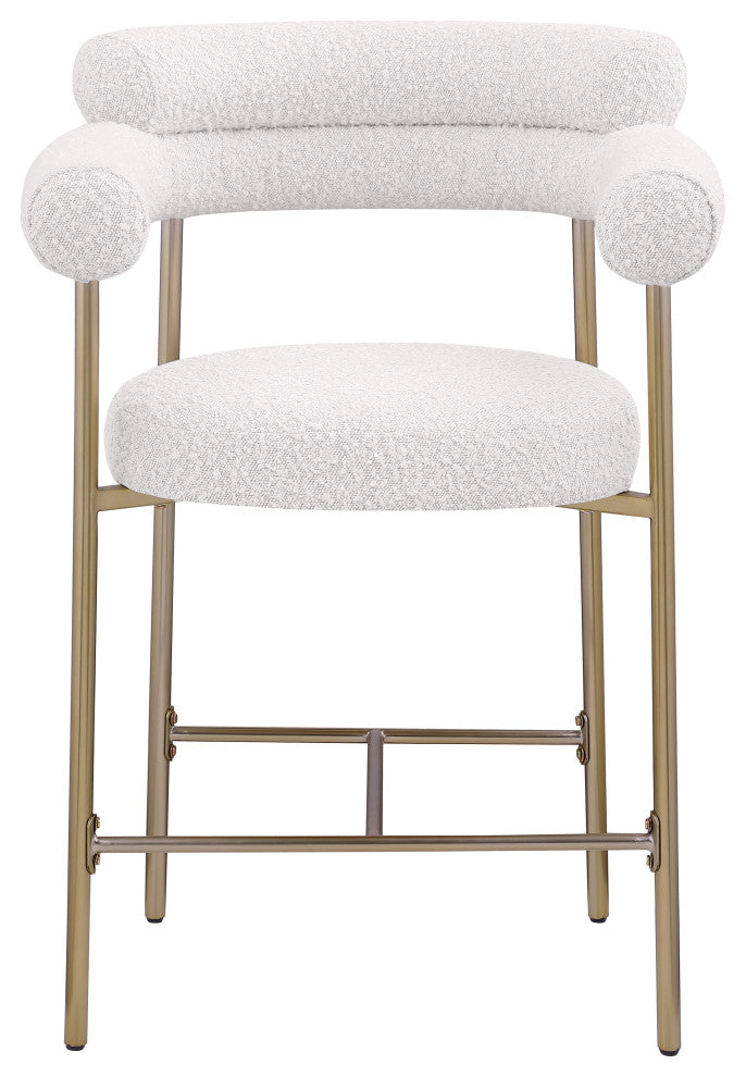 Blake Boucle Fabric Upholstered Counter Stool, Set of 2, Cream, Brushed Finish