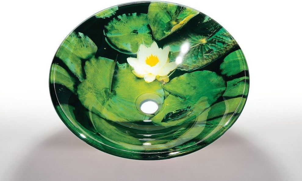 Tempered Glass 1/2" Thick, 16.5" Diameter, 5.5" With Chrome Pop-Up Drain