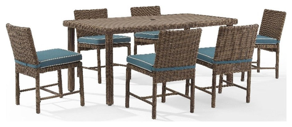 Crosley Furniture Bradenton 7-Piece Outdoor Wicker / Rattan Dining Set in Navy
