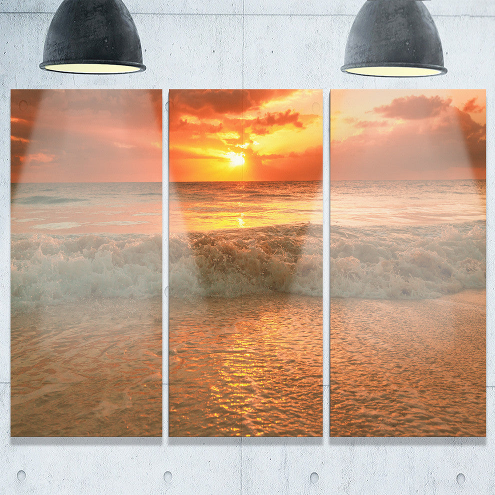 "Amazing Beauty of Sun Reflection in Sea" Metal Wall Art, 3 Panels, 36"x28"