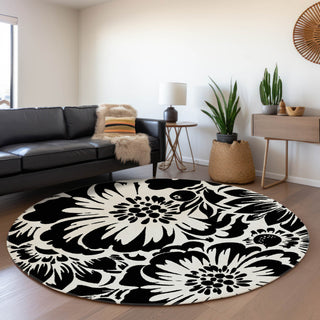 Premium Machine Washable Mayfield AMF551 Black 8' x 8' Round Rug