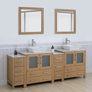 Vanity Art Vanity Set With Vessel Sink, Natural Oak, 84", Standard Mirror