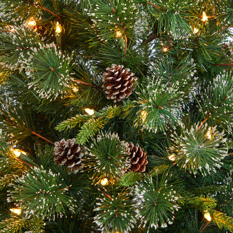 4' Snowed Tipped Clermont Mixed Pine Faux Xmas Tree W/Lights, Pinecones