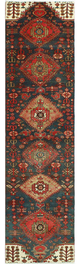 Fine Vintage Distressed Shukura Blue/Rust Runner, 2'5 x 10'0