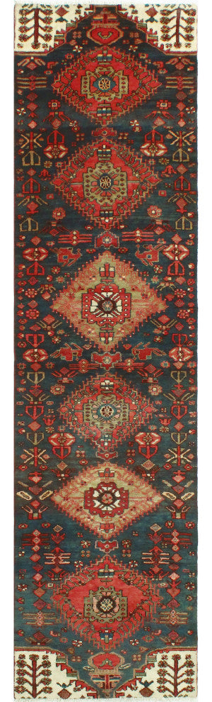 Fine Vintage Distressed Shukura Blue/Rust Runner, 2'5 x 10'0
