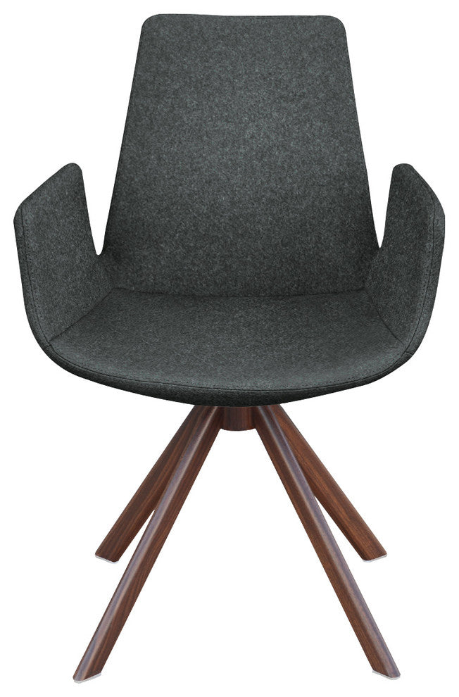 Eiffel Arm Sword Chair, Walnut Veneer Steel Base, Dark Gray Camira Wool