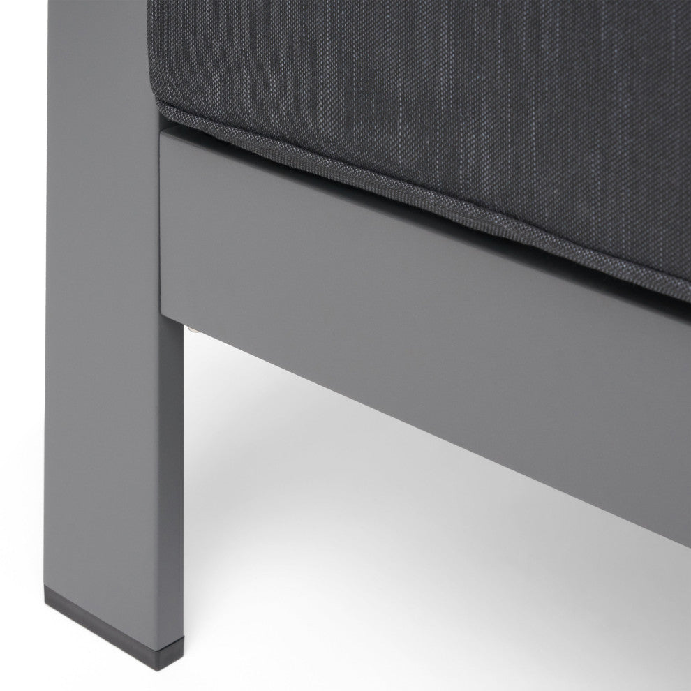 GDF Studio Cybele Doris Outdoor Aluminum Loveseat and Coffee Table Set, Gray/Dark Gray