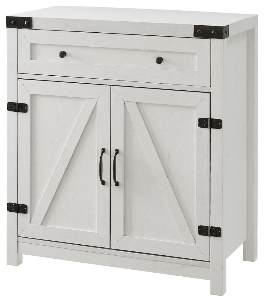 30" Farmhouse Barn Door Accent Cabinet, Brushed White