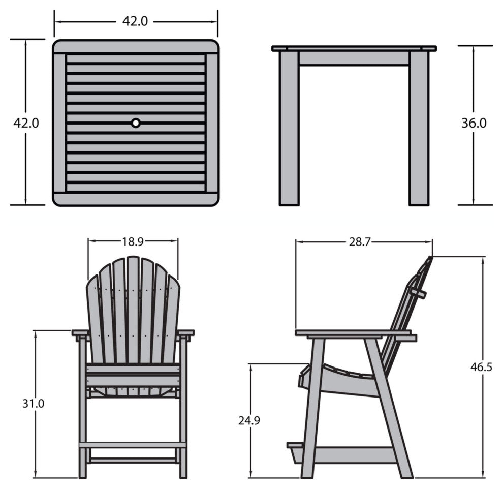 Muskoka 5-Piece Square Counter Bistro Dining Set, Weathered Acorn, Federal Blue
