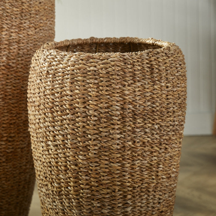 Elegant Tall Tapered Round Planters Set of 2 Woven Seagrass Baskets Minimalist