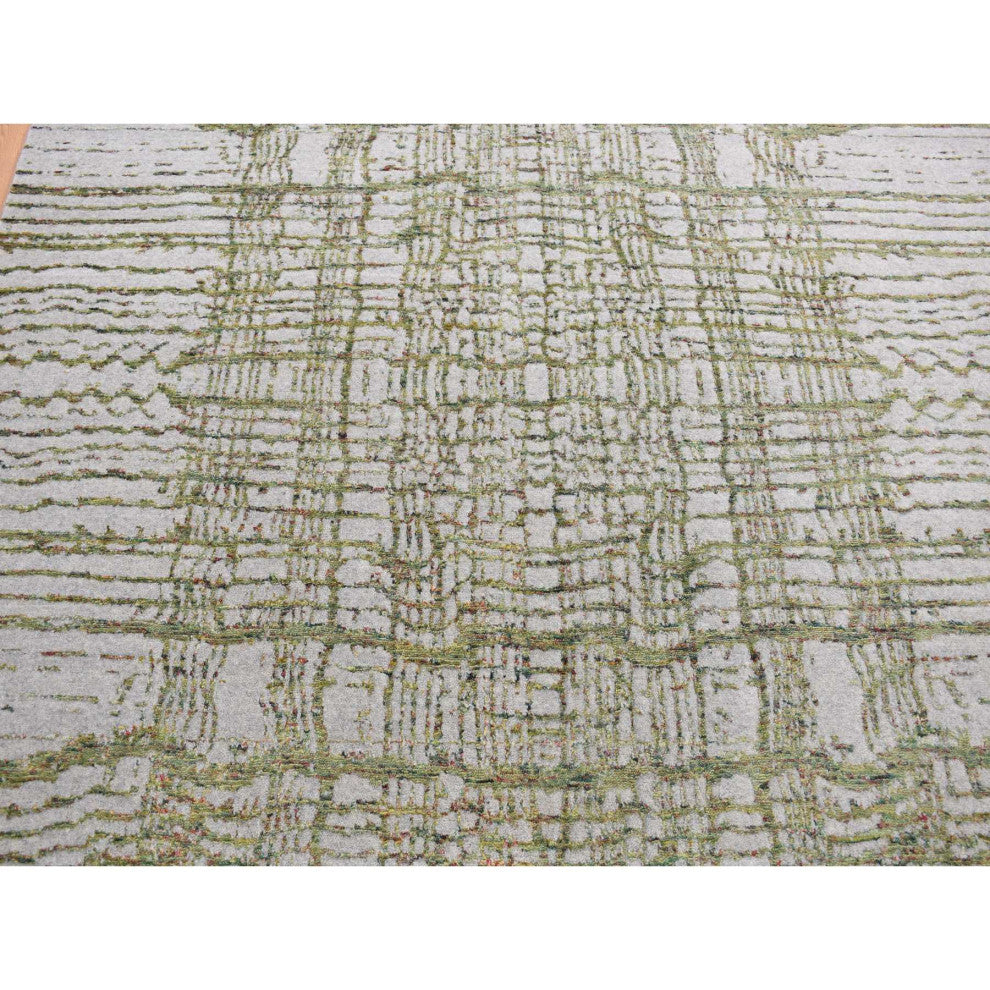 Goose Gray, Fine Jacquard Hand Loomed, Modern, Wool and Silk, Rug, 7'10"x9'9"