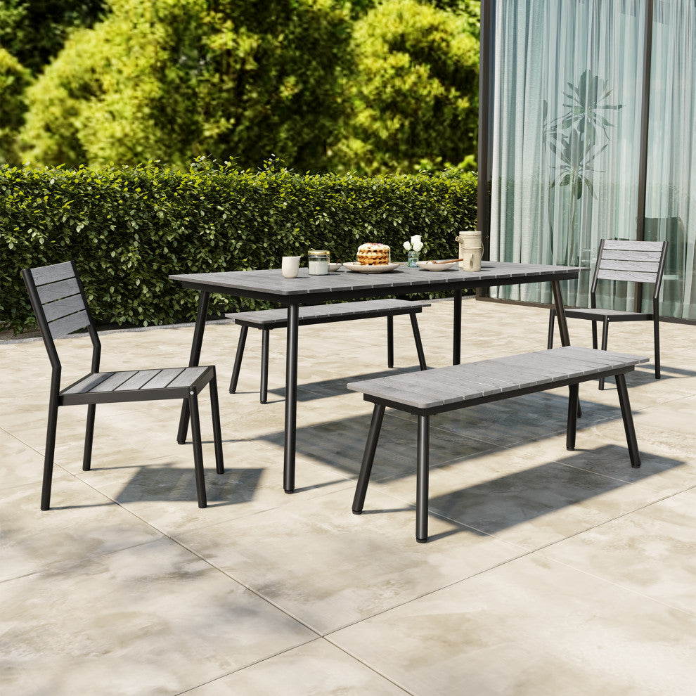 5-Piece Gray Outdoor Patio Set Dining Chairs Table With Umbrella Hole, Gray
