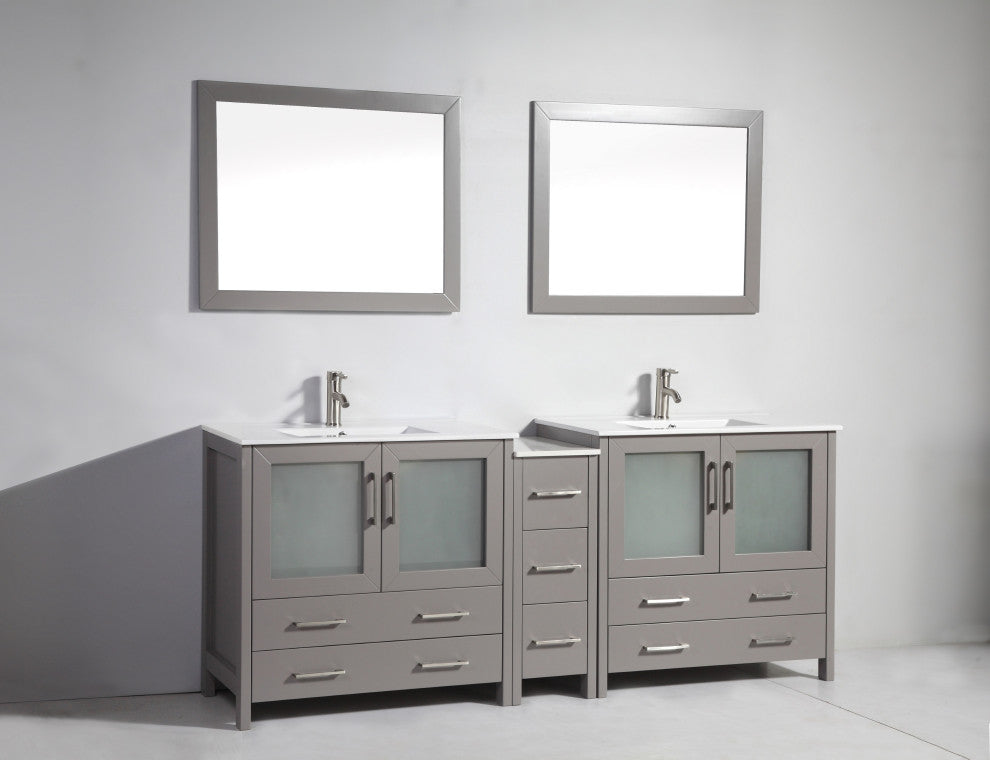 Vanity Art Vanity Set With Ceramic Top, 84", Gray