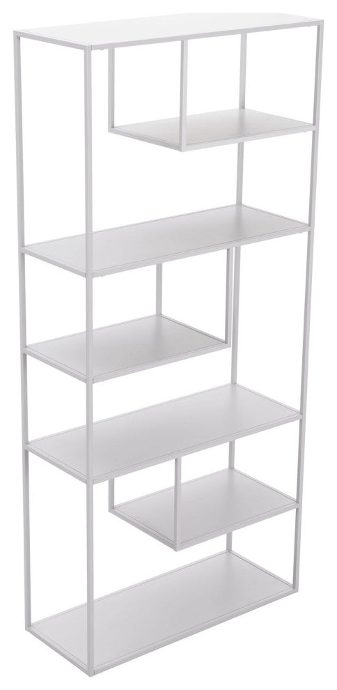 Bookcase Wall Shelf Rack, Steel Metal, Gray, Lounge Cafe Lobby Hospitality