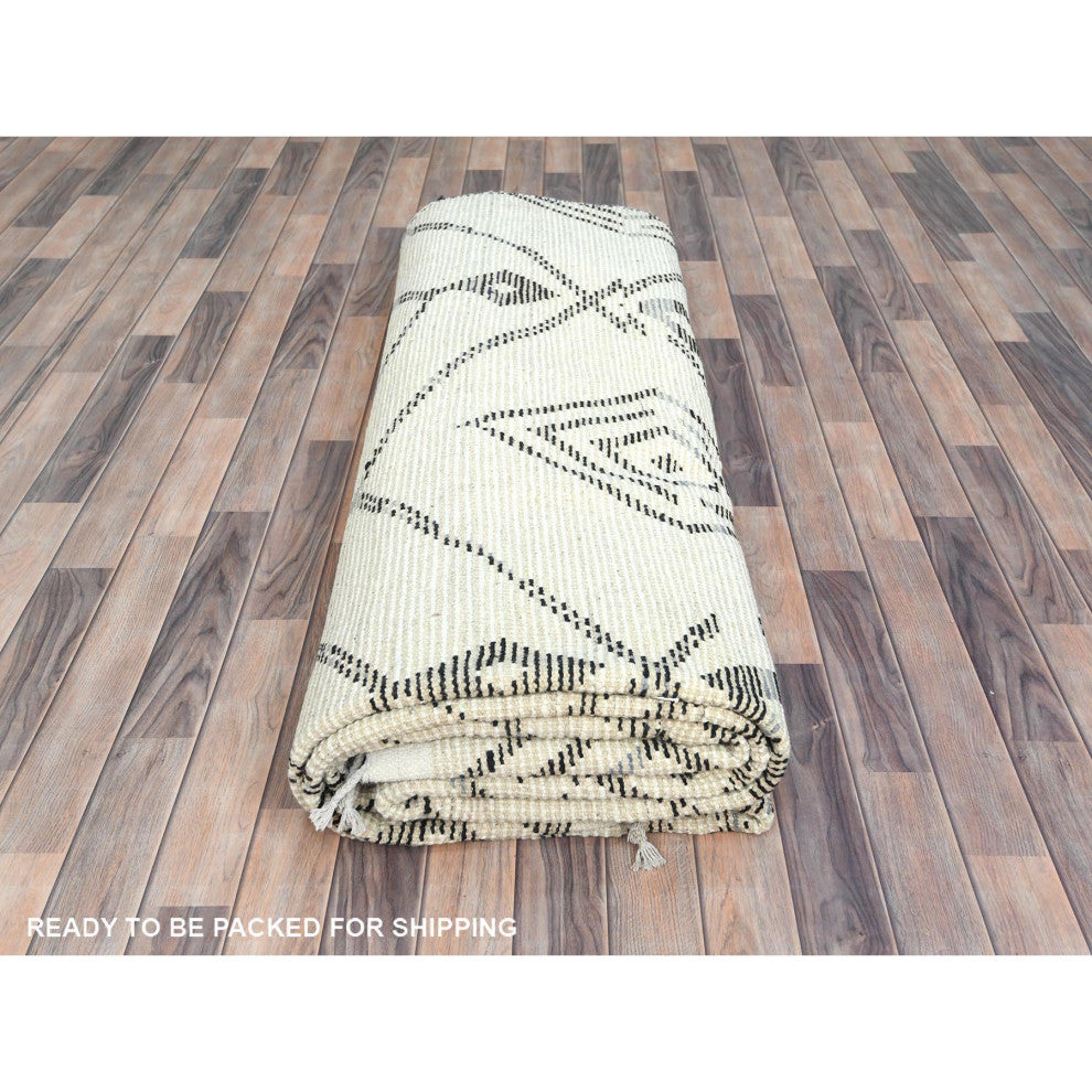 Ivory Moroccan Berber Influence Design Wool Hand Knotted Oriental Rug 10'x14'4"