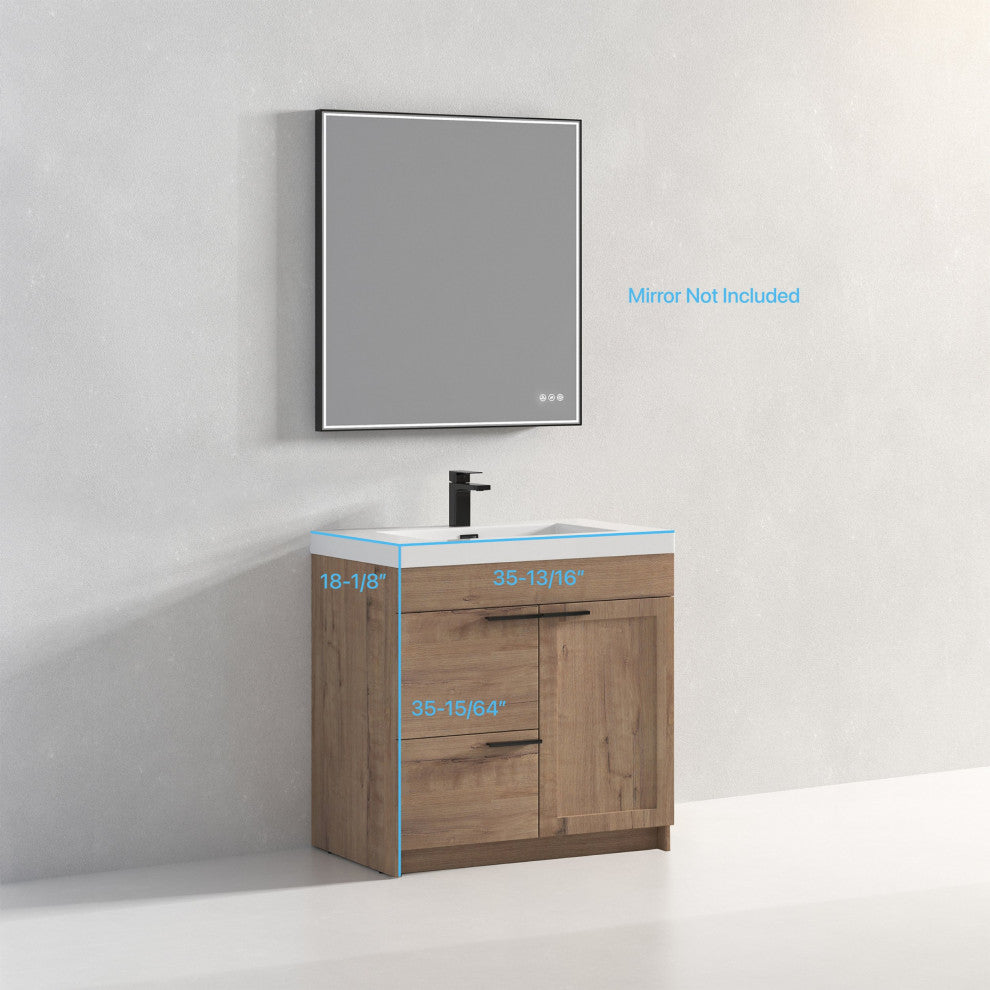 Freestanding Bathroom Vanity With Top Mount Sink, Classic Oak, 36'' Acrylic Sink