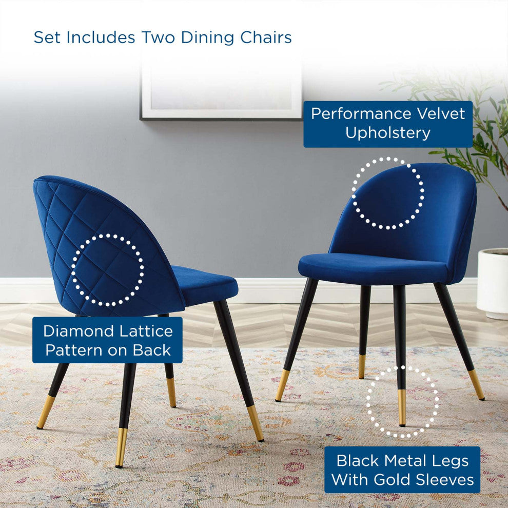 Cordial Performance Velvet Dining Chairs Set of 2, Navy