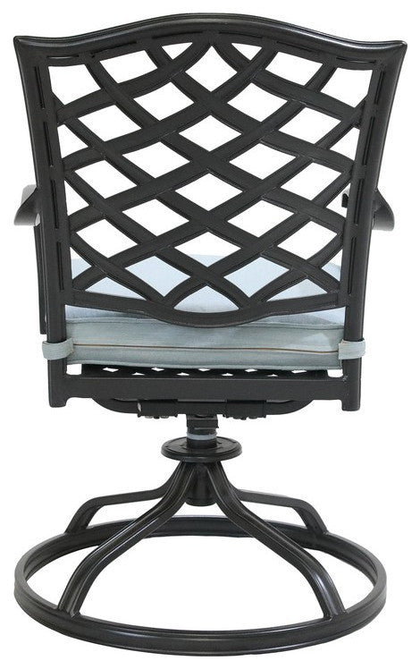 Venice Aluminum Dining Swivel Chair With Cushion, Set of 2, Espresso Brown/Light Blue