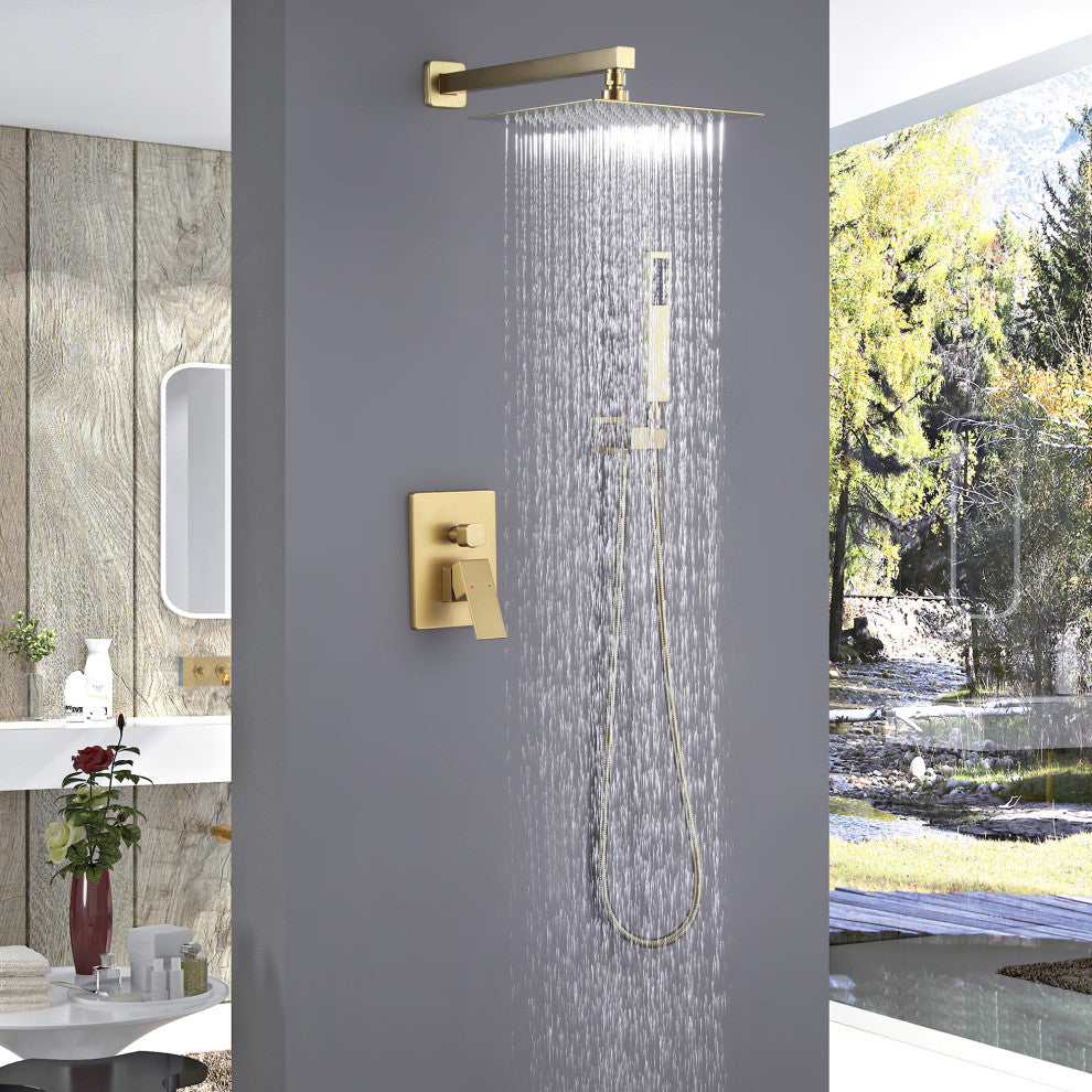 Pressure Balanced Rain Shower System with Hand Shower-Includes Rough-in Valve, B