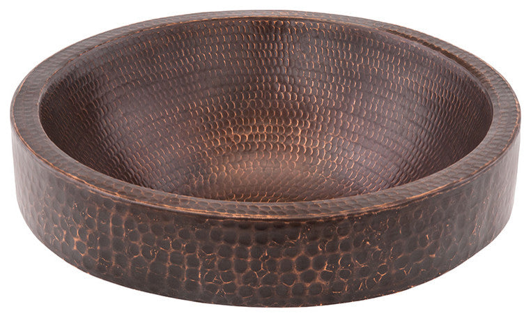 15" Small Round Skirted Vessel Hammered Copper Bathroom Sink