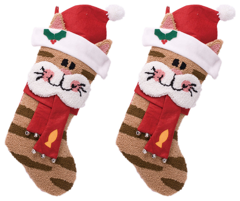 Set of 2 Hooked Stocking, 3D Cat
