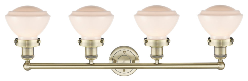 Olean 4-Light 34" Bath Vanity Light, Antique Brass Finish, Matte White Shade