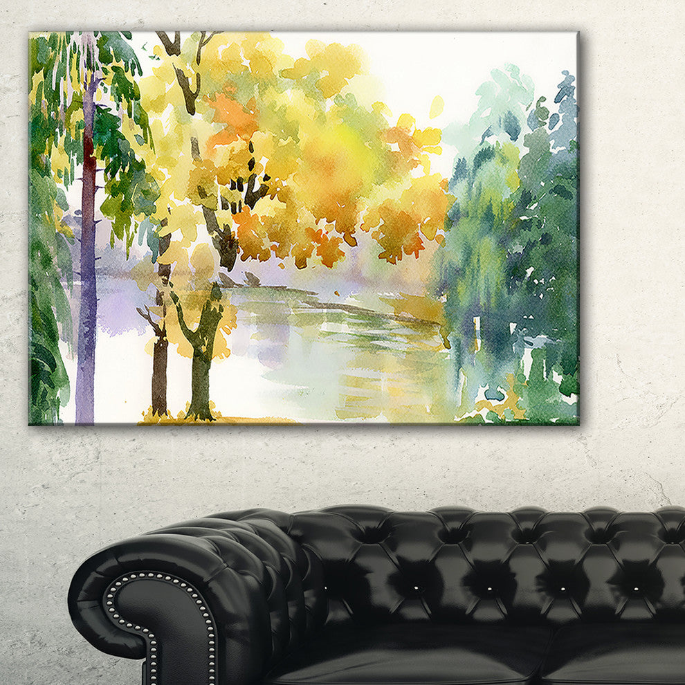 "Beautiful Autumn Forest Watercolor" Landscape Wall Art Canvas Print, 40"x30"
