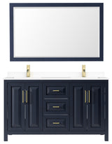 Daria 60, Double Vanity, Dark Blue, White Marble Top, SQ Sinks, 58, Mirror