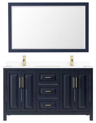 Daria 60, Double Vanity, Dark Blue, White Marble Top, SQ Sinks, 58, Mirror